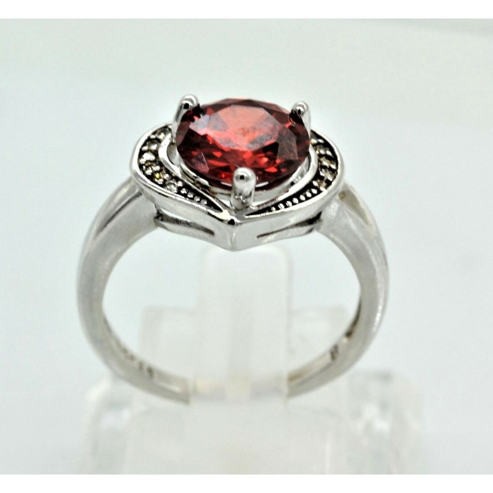 925 Sterling Heart Ring, Red Ruby Gemstone Size 8 - image 4